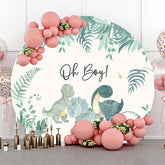 Lofaris Oh Boy Green Dinosaur Round Baby Shower Backdrop
